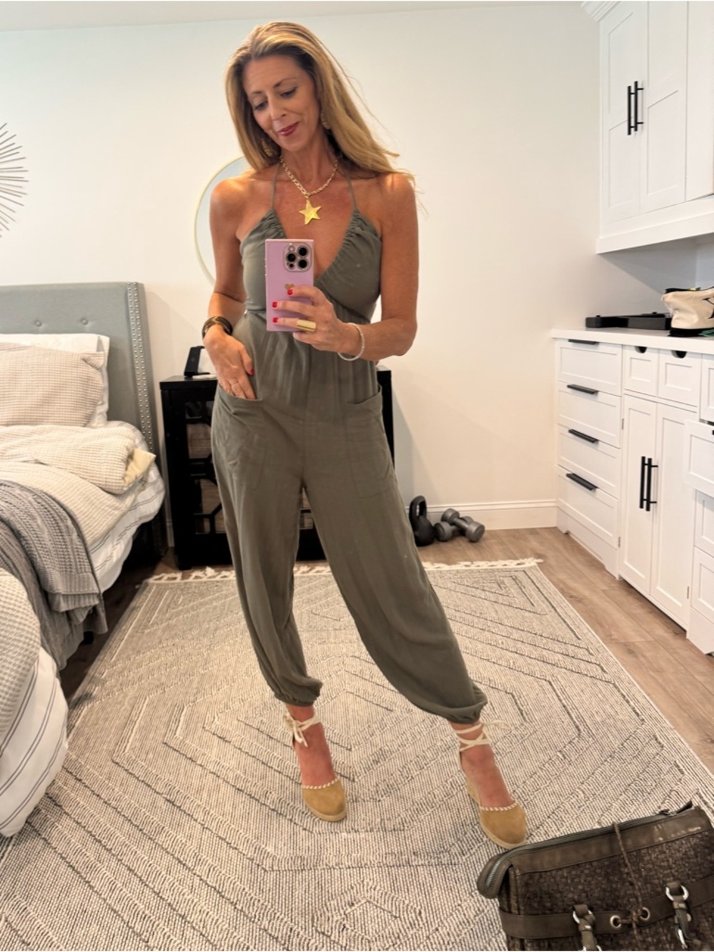 Women's Olive Green Halter Jumpsuit small